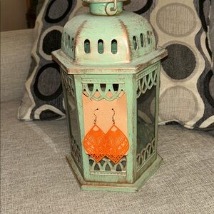 Orange Lace Teardrop Earrings